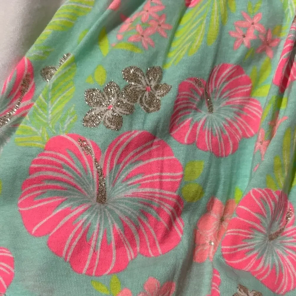 Tommy Bahama 7/8 Hibiscus Floral Skirt metalic accent Pink Green Design nwt
